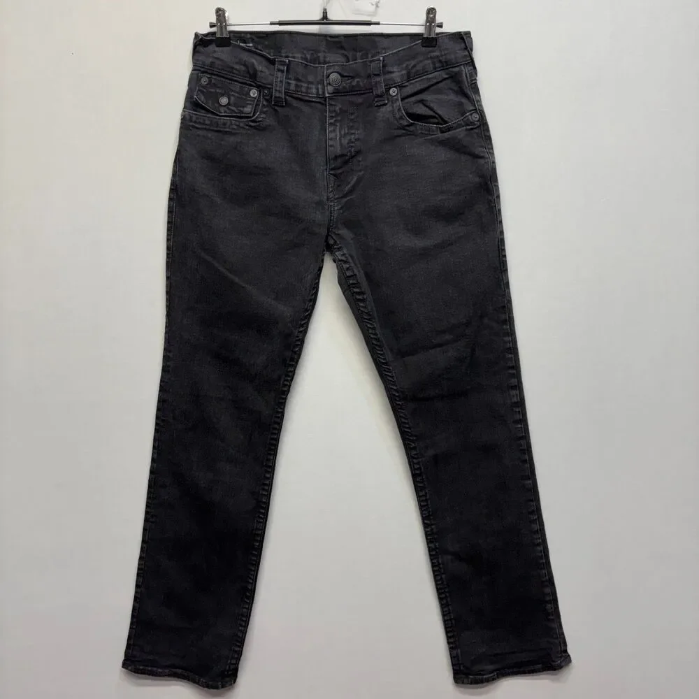 True Religion Men Ricky Relaxed Straight Jeans Size 33x32 Black Denim C124 -5